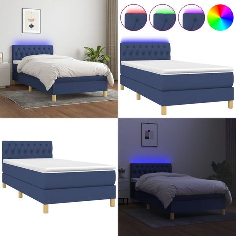 Boxspringbett mit Matratze & LED Blau 90x190 cm Stoff - Boxspringbett - Doppelbett - Schlafsofa - Bettenrahmen - Lattenrost - Home & Living (1/5)