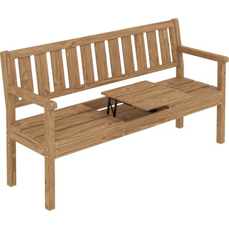 Outsunny Wooden Garden Bench with Table and Hidden Shelf, Teak
