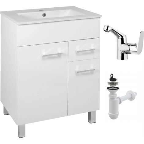 STAMAR  Badezimmermöbel mit Waschbecken - 60 x 47 cm - Weiß Hochglanz - Modern und Praktisch