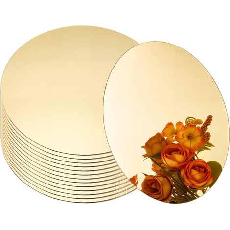 14 Pcs Miroir Rond en Acrylique, 10x0.1cm Miroir Decoration Murale Autocollant Miroir Adhésif pour Chambre Salon Décoration Murale de la Maison, Or (1/5)