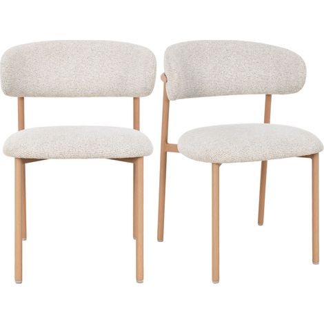 Lot de 2 chaises en tissu pieds effet bois clair - Beige - Aria (1/5)