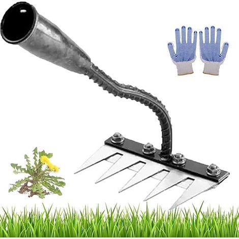 Rateau De DéSherbage avec Manche Outil Desherbage RâTeau Jardin Iron Rake Teeth Carbon Steel Garden Weeding for Gardening 2.0 5/6/7 (1/4)