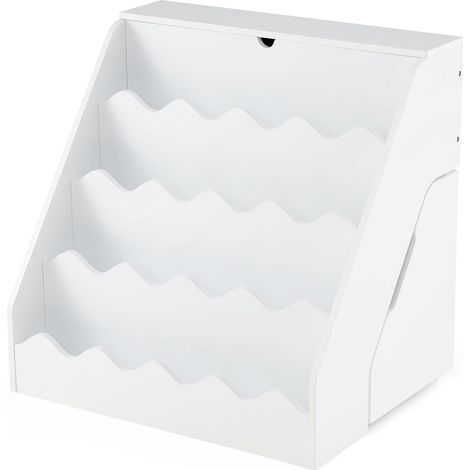 Libreria per bambini a 4 ripiani con cassetto e ruote, in MDF bianco.