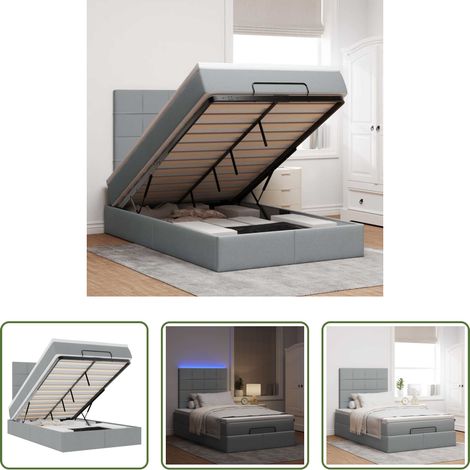 Matratze -  Ottoman-Bett mit Matratze & LEDs Hellgrau 120x190 cm Stoff