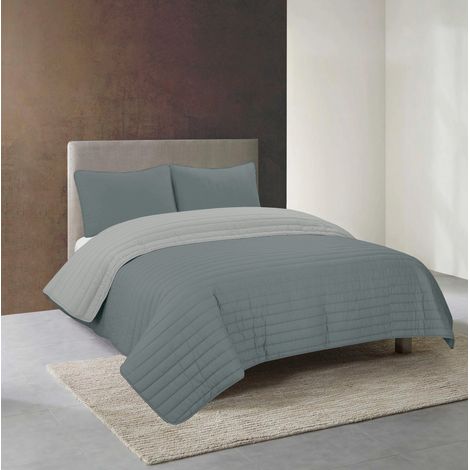 Trapuntino Bicolore Copriletto Primavera Autunno Coperta Leggera Effetto Piuma Prodotto Italiano Manopesca Duck Friendly Singolo - Grigio-Lunar (1/4)