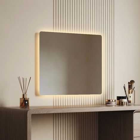 EMKE LED Badspiegel 50x60cm Anti Fog Kaltweiß Warmweiß Horizontal Vertikal montierbar Quadratisch Mechanischer Schalter