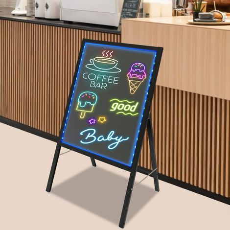 YISSALE - Tableau LED à Message Effaçable, Panneau Menu sur Pied en Verre Trempé et Alliage d'Aluminium, 50x70 cm, Hauteur 111 cm, Batterie/Pile ou Secteur, UE, Noir (1/5)