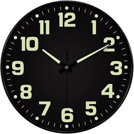 Horloge murale phosphorescente silencieuse, 25 cm, à piles, veilleuse analogique ronde (1/5)