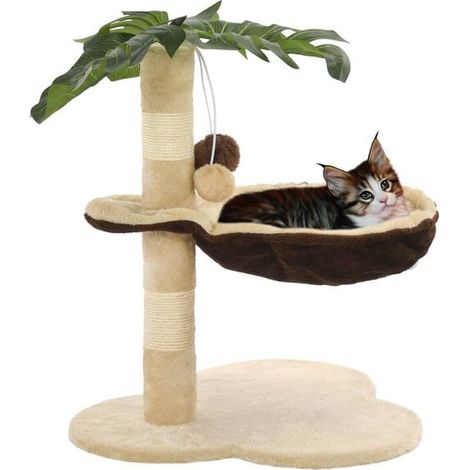 Arbre à chat avec poteaux en sisal, 50 cm, beige et marron (1/4)