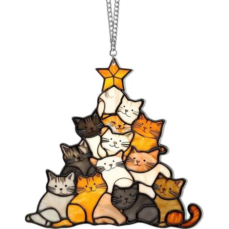 Suncatcher Chat - Vitrail Accroché pour Fenêtre Intérieure ou Arbre de Noël - Décoration Solaire en Verre Coloré - 1 Pièce (1/5)