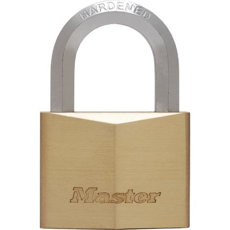 Master Lock 1145EURD Schlüssel Vorhängeschloss aus vernickeltem Massivmessing mit sechseckigem Bügel, Gold, 7,2 x 4 x 2,1 cm (1/4)
