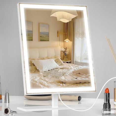 Espejo de maquillaje con luz, espejo con intensidad regulable y aumento de 10x extraíble, 3 modos de color, espejo LED para maquillaje, color blanco (1/5)