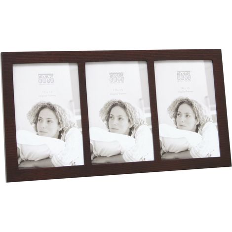 Cadre Photo pour 3 Photos en Bois Brun Foncé 33 x 18 x 1,7 cm