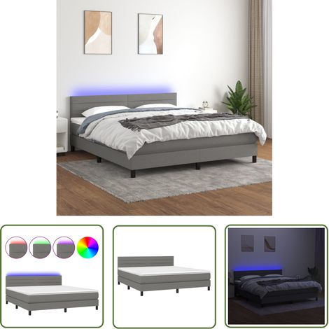 The Living Store Sommier à lattes de lit et matelas et LED Gris foncé 160x200 cm - Sommier Tapissier - Lit Plateforme - Lit Avec Led - Matelas À Ressorts Ensachés - Têted Lit Ajustable (1/5)