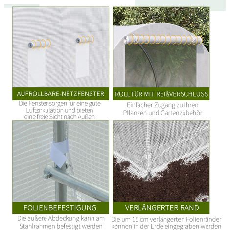 Serre de jardin Outsunny 350x200x200 cm, tunnel de culture pour tomates avec porte et fenêtre, acier galvanisé, abri végétal, kit avec piquets de fixation et cordes, blanc (1/4)