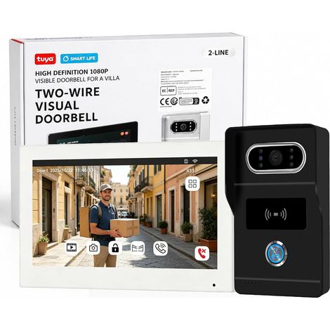 Fils Visiophone Connecté Filaire Kit Interphone Vidéo,Ecran TFT Couleur 7’’,Platine de Rue avec Camera,Sonnette Vidéo Extérieur Vision Nocturne,Audio Bidirectionnel,Famille (1/5)
