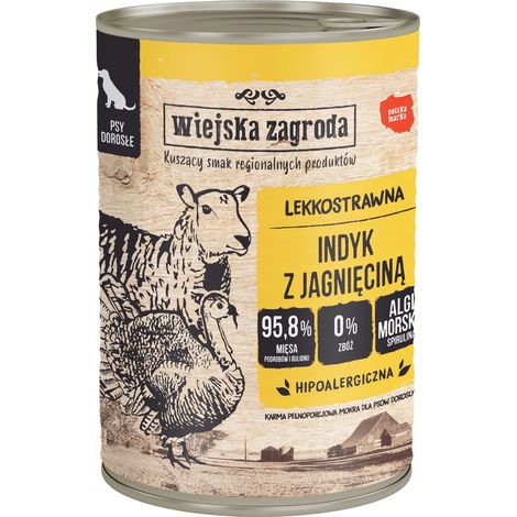Wiejska Zagroda Comida Húmeda para Perros Adultos Pavo Cordero 400g (1/2)