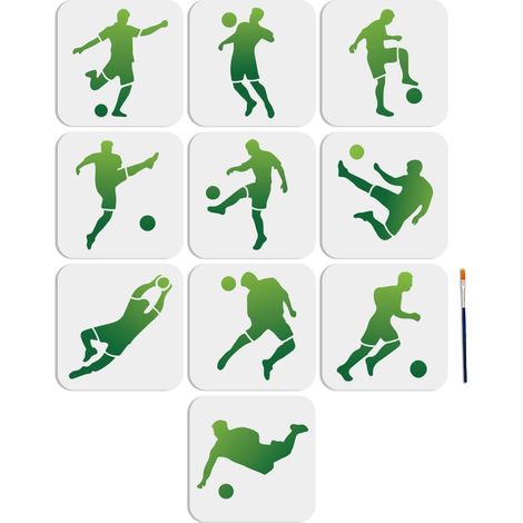 10 Pcs Pochoir Joueur De Football Pochoir Décoratif Pour Joueur De Football Avec Pinceau De Peinture Pochoirs De Peinture Pour Le Sport Pour Bois, Toile, Papier, Tissu, Décoration Murale (1/5)