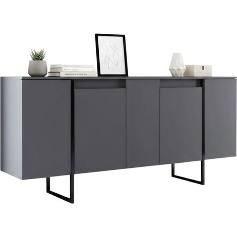 Dmora - Credenza Betel, Buffet da soggiorno, Madia da salotto, Dispensa da cucina, 160x35h80 cm, Antracite e Nero, con imballo rinforzato, con imballo rinforzato