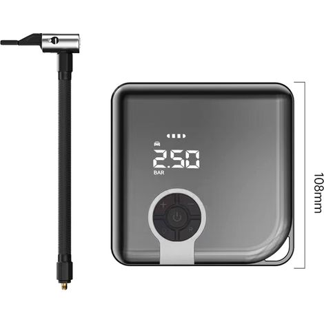 Compresseur d'air argent portable 150 PSI rechargeable Toivize – Gonfleur de pneus digital – Arrêt auto à la pression réglée – 2000 mAh – Lampe LED – Chargeur de téléphone, pour auto – SUV (1/5)