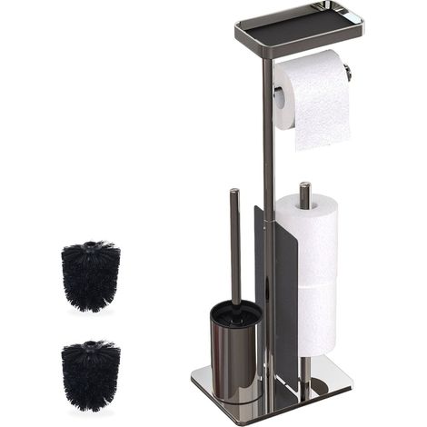 Soporte de inodoro de acero inoxidable con estante y escobilla (1/5)