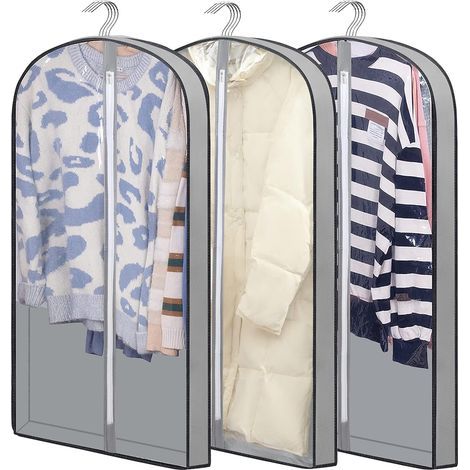 Housses de vêtements suspendues 100 cm, housses imperméables pour vêtements, protection en plastique pour vestes, manteaux, pulls, chemises (lot de 3) (1/5)