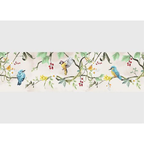 Frise auto-collante au fonds beige avec des oiseaux de printemps (1/5)