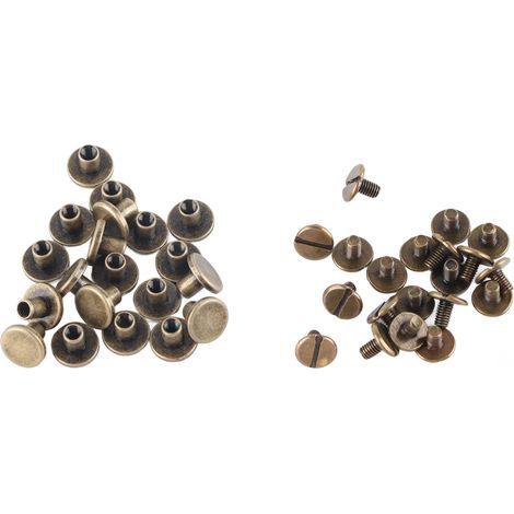 Packung mit 20 Flachkopfschrauben, Nägeln, Muttern und Nieten aus Messing und Kupfer für Lederaccessoires (6,5 mm) (1/5)