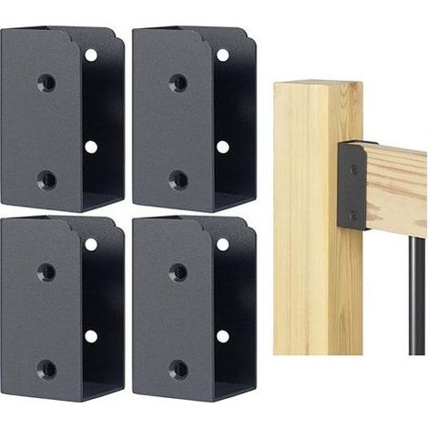 Lot de 4 supports de balustrade en acier inoxydable pour poteaux en bois de 5,1 x 10,2 cm (réels 3,8 x 8,9 cm) (noir) (1/5)