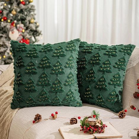 Taie d'oreiller de Noël - Lot de deux coussins décoratifs de Noël - Coussin doux en peluche motif sapin de Noël - 45 x 45 cm - pour canapé, salon et chambre (Motif légume) (1/5)