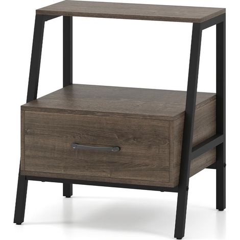 Style farmhouse table de chevet 3 niveaux avec tiroir et étagère ouverte pour chambre, salon ou bureau (1/5)