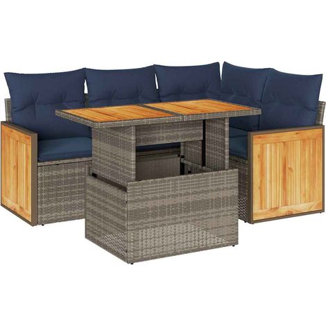 Maison Exclusive - Set Divano Giardino 5 pz con Cuscini Grigio Polyrattan Acacia (1/5)