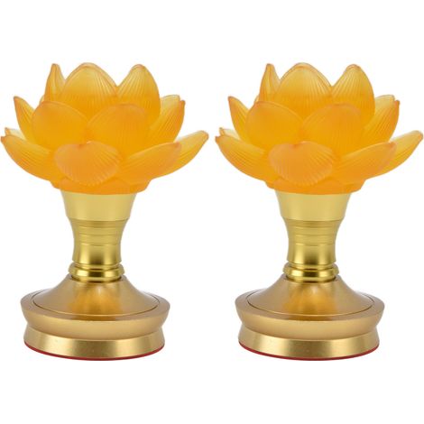 Lot de 2 lampes lotus LED en cristal, couleur changeante, pour offrandes bouddhistes, avec batterie rechargeable 14cm, prise UE 100-240V (1/5)