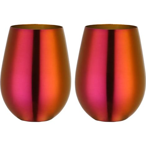 Copa de vino sin tallo de acero inoxidable, doble pared, aislada al vacío, juego de 2, embalaje de regalo para café, vino, cócteles (Rojo Mágico) (1/5)