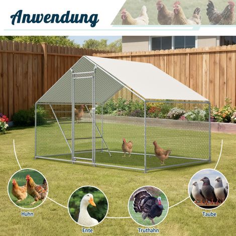 Poulailler 3x2m, échelle + serrure sécurité + bâche imperméable anti-UV + tubes renforcés, pour poules, pigeons et canards (1/5)