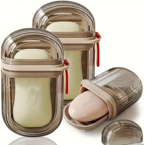 Porte-savon portable avec couvercle, rose, lot de 3, idéal pour les voyages, les loisirs de plein air, le camping et la randonnée. (1/4)