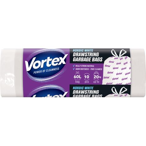 VORTEX Nordic White Müllbeutel mit Zugband HDPE weiß 60l/10 Stk Müllbeutel