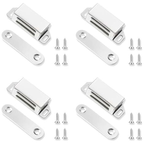 Aimant Porte Placard,Aimants d'Armoire,Fermeture Magnétique,Avec Magnétique Puissant,Pour Volets, Tiroir, Armoire, Coulissant,Loquet De Tiroir d'Armoire(Argent 4 Pack) - (1/5)