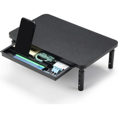 Support de moniteur réglable avec tiroir, rehausseur de bureau noir, 3 niveaux de hauteur, montage sans outil, compatible avec la plupart des moniteurs (1/5)