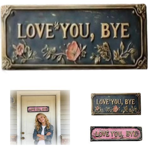 Cartello per porta "Love You Bye Above" - Decorazione murale moderna - 40 x 10 cm - Decorazione per corridoio e scale, decorazione per San Valentino (Nero, Metallo) (1/5)