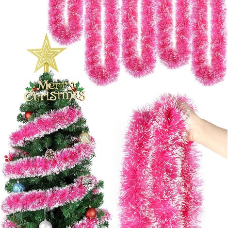 6pcs Guirlande Noel Sapin Rose (2M), Guirlande Sapin de Noel Rose Artificiel Décoration Noël Tinsel Métallique pour Décoration Cheminée Fenêtre Escaliers Mur, Nouvelle Année, Mariage (1/5)