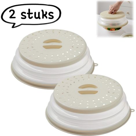 Pare éclaboussures pour micro ondes 2 pièces couvercle alimentaire pliable en silicone résistant aux projections d huile et de graisse taille moyenne blanc (1/5)