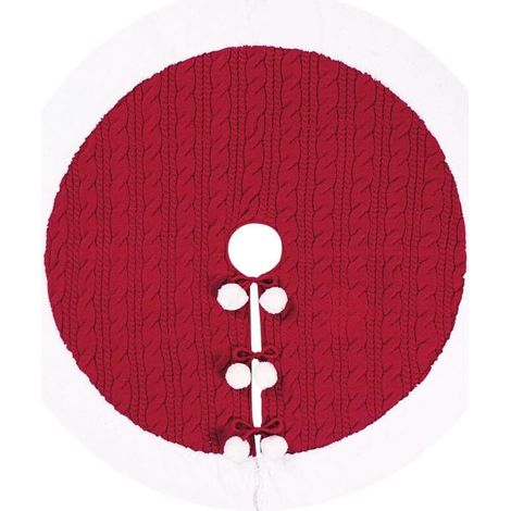 Jupe de sapin de Noël tricotée à pompons blancs, décorations de Noël pour la maison, jupe de sapin de Noël 62 cm, tapis de sapin de Noël tricoté rouge, jupe de sapin de Noël, fête, décoration du nouve (1/5)