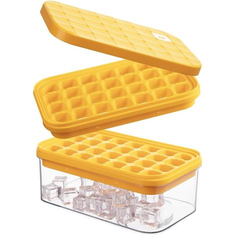 Bac à glaçons avec couvercle et poubelle intégrée - Moule à glaçons pour 56 cubes - Bacs à glaçons empilables pour congélateurs - Base en silicone facilement amovible pour boissons - Café et cocktails (1/5)