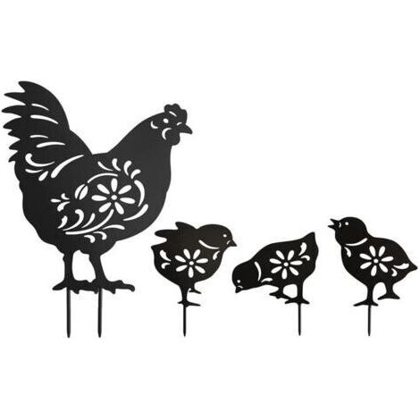 Lot de 4PIÈCES Statue de poule et poulets en acrylique Déco,Silhouette Animale Décoration jardin