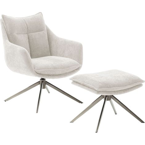 Fauteuil pivotant 76x79x83cm en tissu blanc et pied noir (1/3)