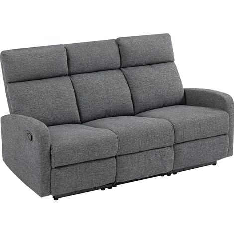 Sofá de tres plazas con mecanismo reclinable independiente y tapicería de chenilla gris, 179 x 91 x 98 cm. (1/5)