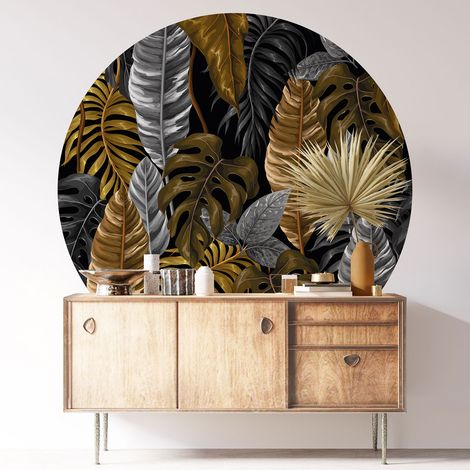 Sticker mural rond / cercle - Motif botanique - Diamètre 80 cm - Adhésif MAT (1/3)