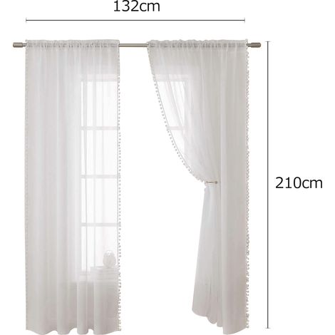 Rideaux 2 pièces modernes et simples, couleur unie, en coton et dentelle, pour fenêtre, chambre d'enfant, salon, balcon, avec tringle. (1/2)