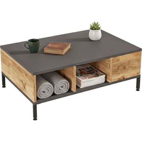Tavolino da Salotto Lemie, 3 Vani, Forma Rettangolare, 60x90x33.1h cm Marrone Antracite